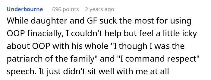 Comment discussing step-dad&rsquo;s heartbreaking speech after realizing GF and her daughter don&rsquo;t care about him at all.