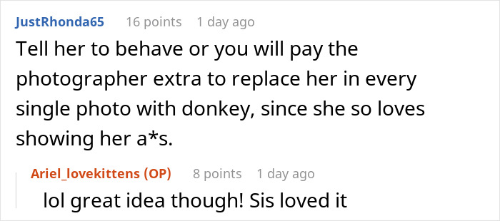Reddit users discuss a mother-in-law trying to be the center of attention during a wedding and being forced to change her outfit.