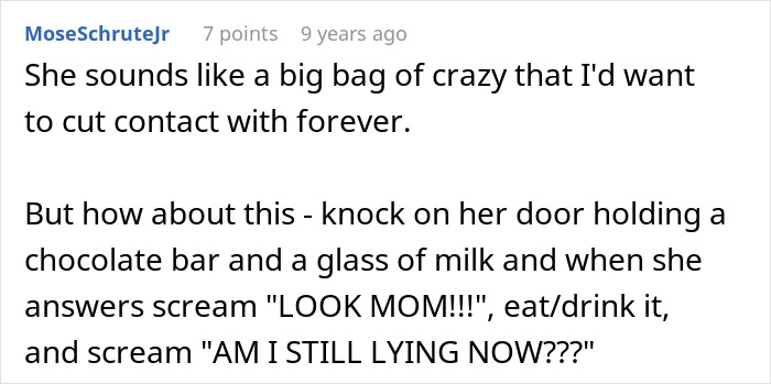 Screenshot of a forum comment discussing confronting parents who lied about food allergies to their daughter with no contact.
