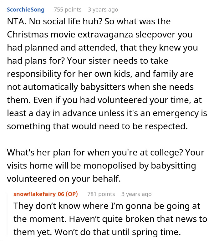 Discussion about a paralyzed woman refusing to babysit and debates on social life and family responsibilities.
