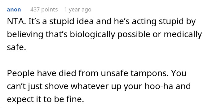Comment discussing why using a paper towel to swim on period is a stupid and unsafe idea.