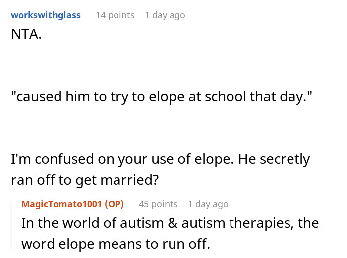 Screenshot of a Reddit conversation discussing the challenges of managing an autistic student's behavior at school.