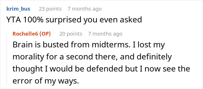 Screenshot of an online discussion where a woman wonders if she&rsquo;s the jerk for not sharing her chicken sandwich with her cat.