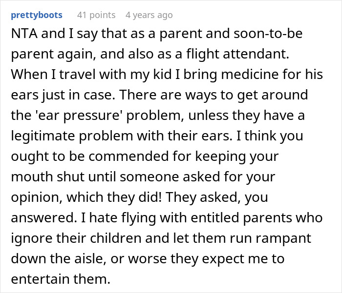 Passenger confronts mom after toddler meltdown on flight, discussing handling of child's ear pressure and tantrum during travel.