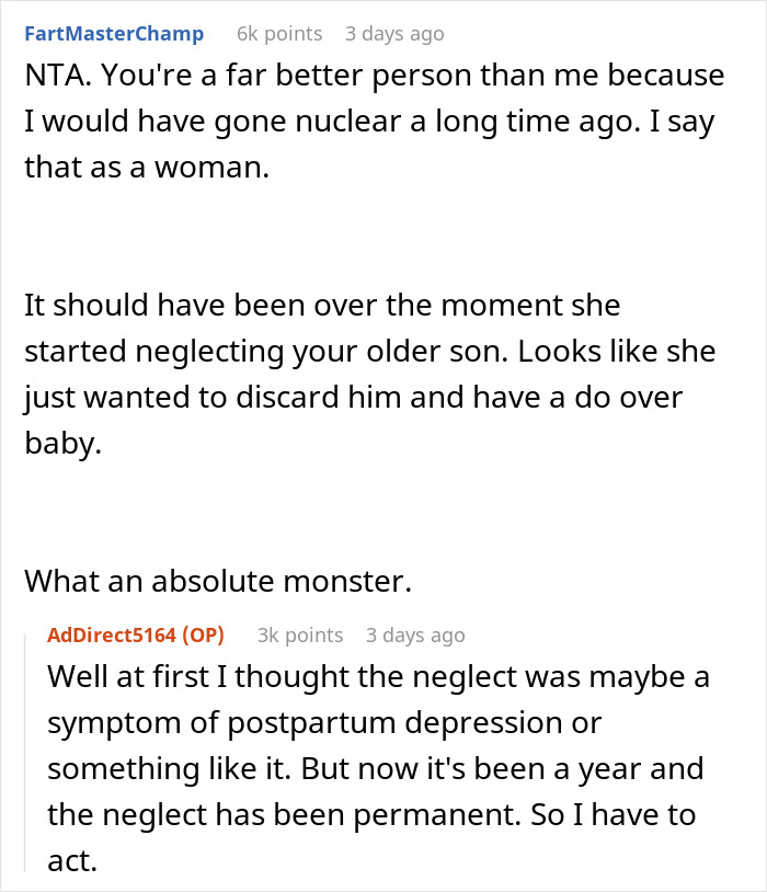 Reddit conversation about neglect, telling wife to marry her therapist, and emotional struggles in a family situation.