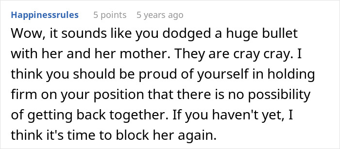 Reddit comment discussing a cheater&rsquo;s baby lie and the ex calling her bluff to find peace.