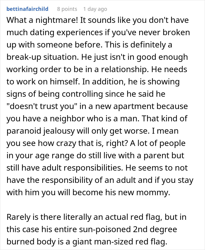Screenshot of a Reddit comment discussing man&rsquo;s true colors and relationship red flags during a vacation.