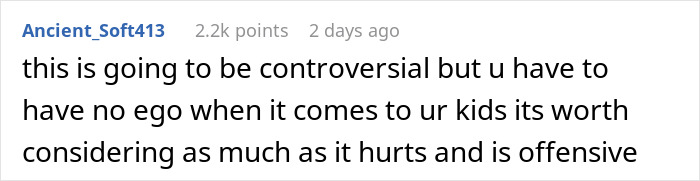 Screenshot of a Reddit comment about parenting challenges and the impact of involving kids in disputes.