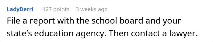 Comment suggesting to report the school board and contact a lawyer regarding diabetic kid&rsquo;s glucose checking ban by math teacher.