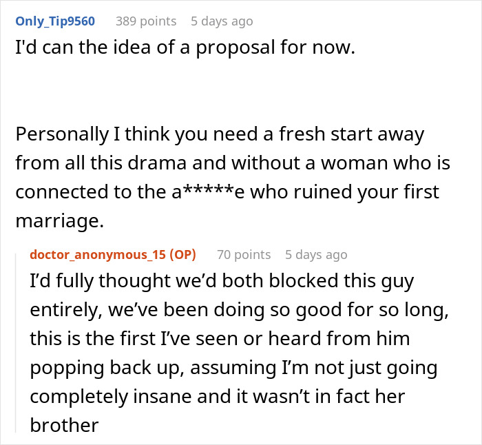 Reddit conversation discussing a guy fearing his best man may target his girlfriend after discovering ex-wife&rsquo;s cheating.