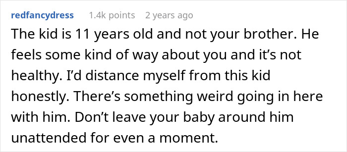 Discussion about 11-year-old acting creepy around stepsister&rsquo;s newborn, with parents refusing to seek help or intervention.