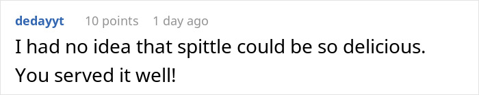 Comment praising a dish, included in a discussion about an on-site landlord acting awful and rent being doubled.