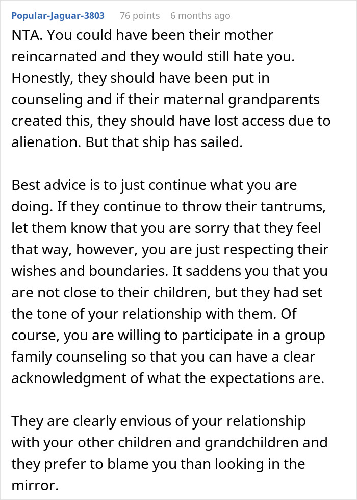 Comment discussing stepdaughters disowning stepmother drama and suggesting counseling and respecting boundaries.