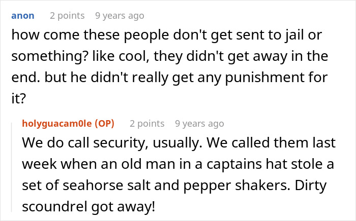 Screenshot of online comments where an employee discusses calling out a dad overheard telling someone to hurry up and grab what they want.
