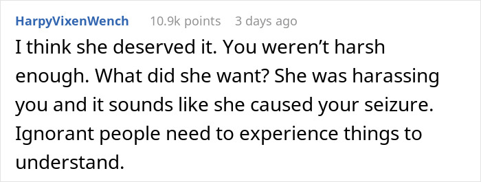 Screenshot of an online comment discussing service dog fraud and calling out harassment related to the issue.