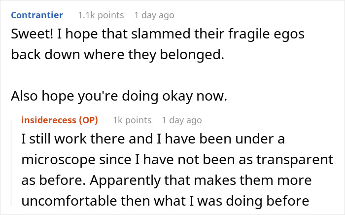 Screenshot of a Reddit conversation about toxic bosses and hostile work environment related to worker burnout issues.