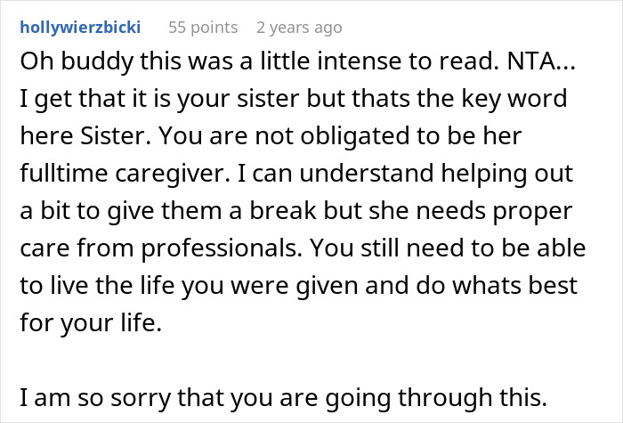 Reddit comment discussing family conflict and ableist accusations over caring for disabled sister after parents. Reddit comment discussing family conflict and ableist accusations over caring for disabled sister after parents.