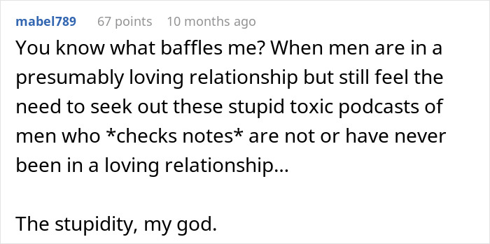 Screenshot of a comment about a woman called a gold digger for wanting fair chores and leaving her boyfriend over rent money.