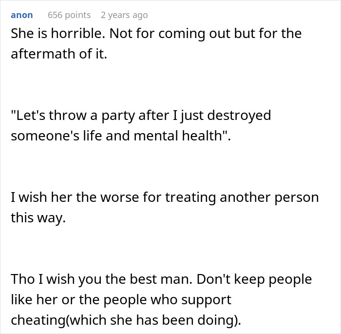 Screenshot of a Reddit comment discussing a man learning his fianc&eacute;e is in love with her friend and emotional impact.