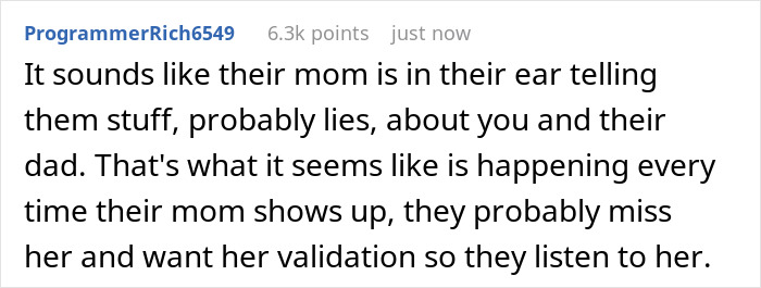 Comment about stepkids turning cruel when bio mom visits, with lady refusing to let them call her mom anymore.