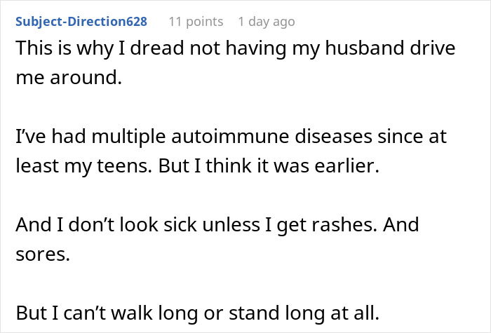 Screenshot of a Reddit comment discussing challenges of living with autoimmune diseases and mobility limitations. Screenshot of a Reddit comment discussing challenges of living with autoimmune diseases and mobility limitations.