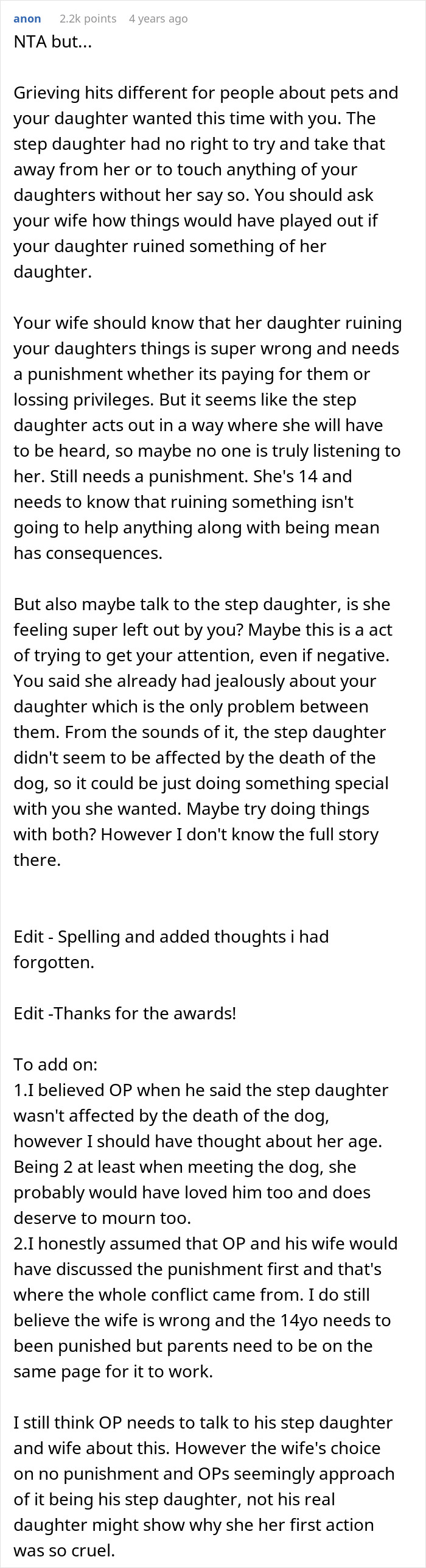 A detailed Reddit comment discussing stepdaughter sister spices drama involving family conflict and punishment for ruining belongings. A detailed Reddit comment discussing stepdaughter sister spices drama involving family conflict and punishment for ruining belongings.