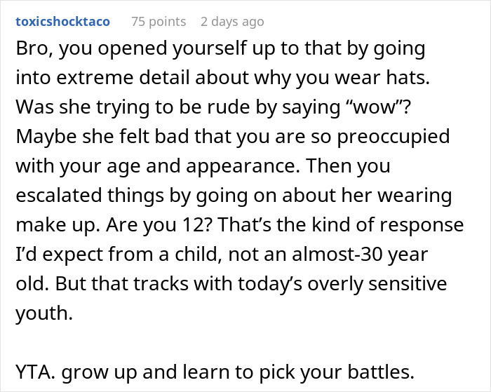 Comment criticizing a guy for questioning coworker&rsquo;s daily makeup, highlighting online backlash and workplace sensitivity.