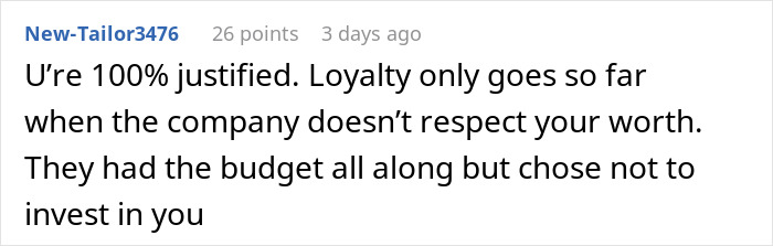 Comment discussing company claims about affordability of raises versus new hire salary increase in a forum thread.