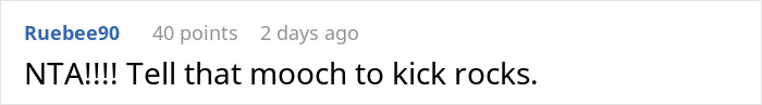 Screenshot of an online comment expressing frustration about a friend who ate all their food and is unwelcome to return. Screenshot of an online comment expressing frustration about a friend who ate all their food and is unwelcome to return.