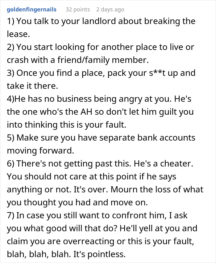 Advice on handling boyfriend dating relationships after betrayal, including moving out and setting boundaries for a fresh start.