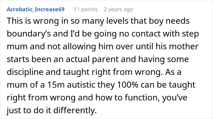 Comment discussing concerns about an 11-year-old acting creepy around stepsister after childbirth, with parents refusing help.