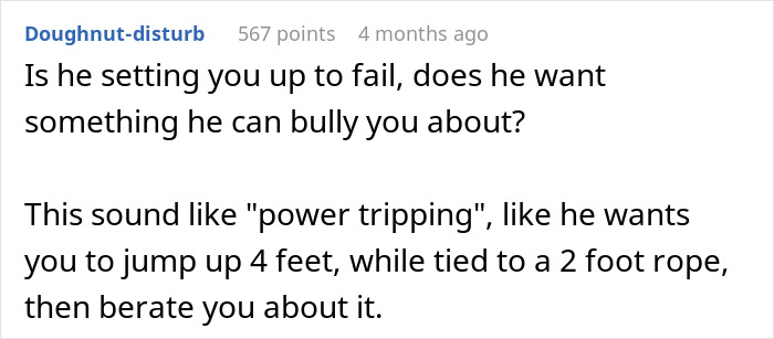 Comment discussing husband yelling at wife for cooking the same dish after restricting ingredient purchases, highlighting power tripping.