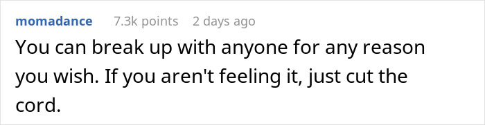 Screenshot of an online comment about relationships highlighting a breakup during vacation as true colors show.