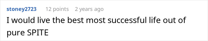 Text comment reading I would live the best most successful life out of pure SPITE, illustrating a woman’s life turned upside down by petty sister’s spite. Text comment reading I would live the best most successful life out of pure SPITE, illustrating a woman’s life turned upside down by petty sister’s spite.