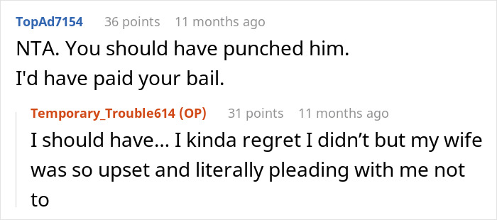 Screenshot of a Reddit conversation about a man banned from Thanksgiving for causing his brother-in-law&rsquo;s wife to cry with his theory.