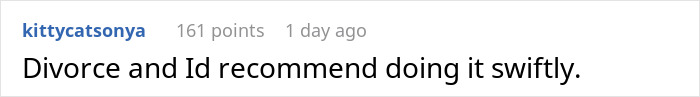 Screenshot of a social media comment about divorce, related to a woman rethinking her marriage after a disturbing confession.