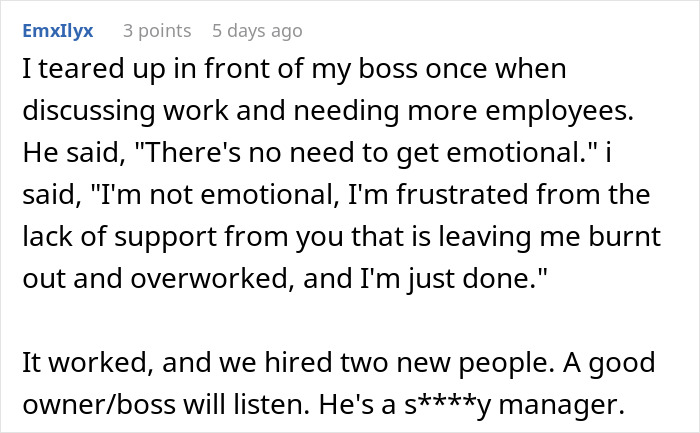 Alt text: Worker goes above and beyond but is told she&rsquo;s not doing enough, feeling burnt out and frustrated with lack of support.