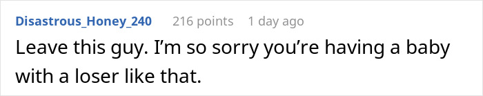 Comment expressing sympathy for a man accusing his pregnant girlfriend of playing the victim when too tired to work out.