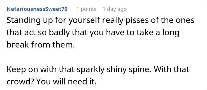 Comment text about standing up for yourself amid bizarre fake adoption family drama causing tension and conflict.