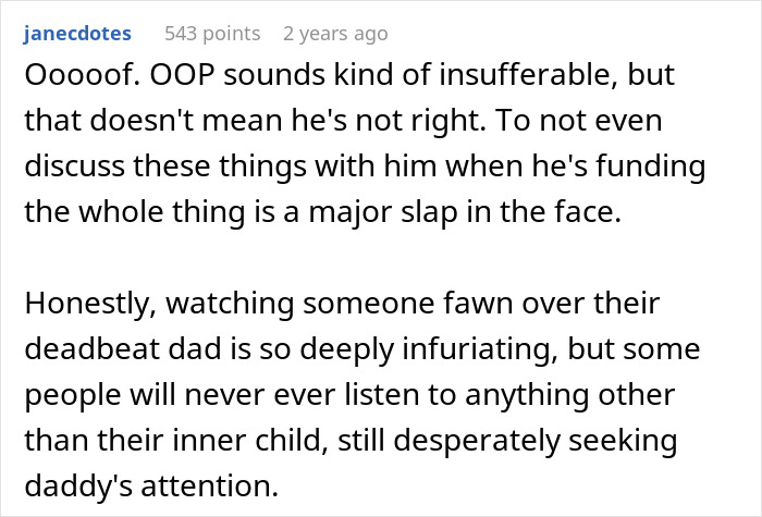 Comment expressing frustration about a step-dad&rsquo;s heartbreaking speech and lack of care from girlfriend and her daughter.