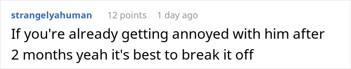 Screenshot of a Reddit comment about realizing a man&rsquo;s true colors during vacation and relationship doubts.