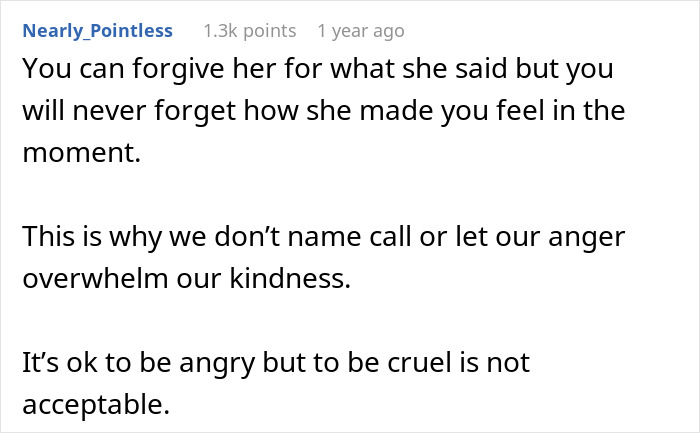 Reddit comment about anger and kindness, emphasizing consequences of being mad at husband and missing hospital calls.