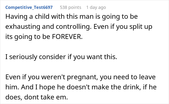 Comment warning about man accusing pregnant girlfriend of playing victim when too sore and tired to work out.