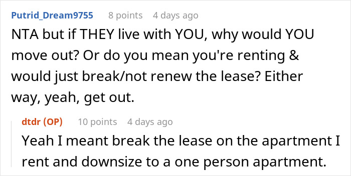 Screenshot of an online discussion about manipulative parents exploiting their 30-year-old daughter financially and emotionally.