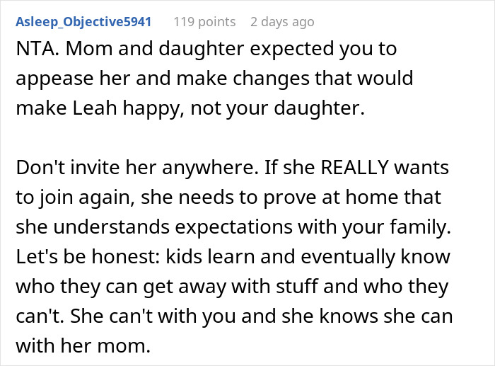 Comment on parenting drama as 12-year-old causes conflict at friend's birthday by demanding to leave early.