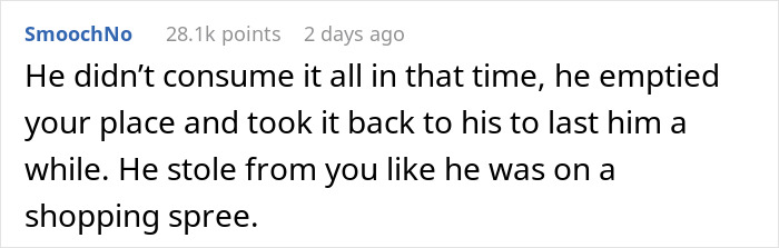 Screenshot of a forum comment discussing a friend who ate everything owned and the impact on their friendship. Screenshot of a forum comment discussing a friend who ate everything owned and the impact on their friendship.