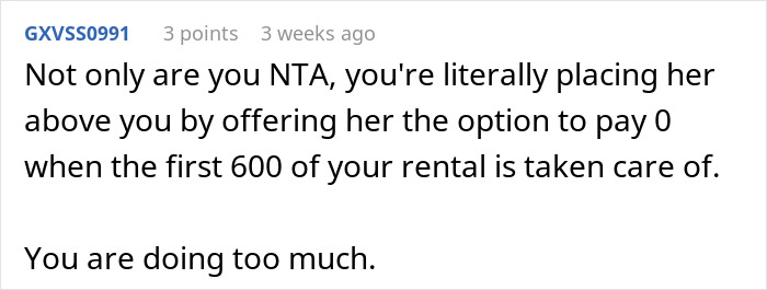 Comment discussing a woman refusing to contribute to bills after her boyfriend spends 600K on a house.
