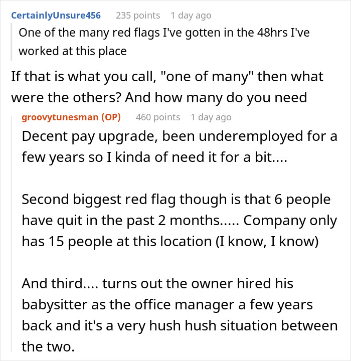 Reddit user discusses new job challenges including cleaning deceased coworker's office frozen in grime and workplace red flags.
