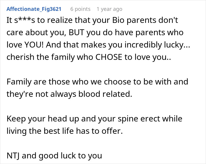 Comment discussing a teen torn about continuing to see biological mom while feeling treated like a second-rate child. Comment discussing a teen torn about continuing to see biological mom while feeling treated like a second-rate child.