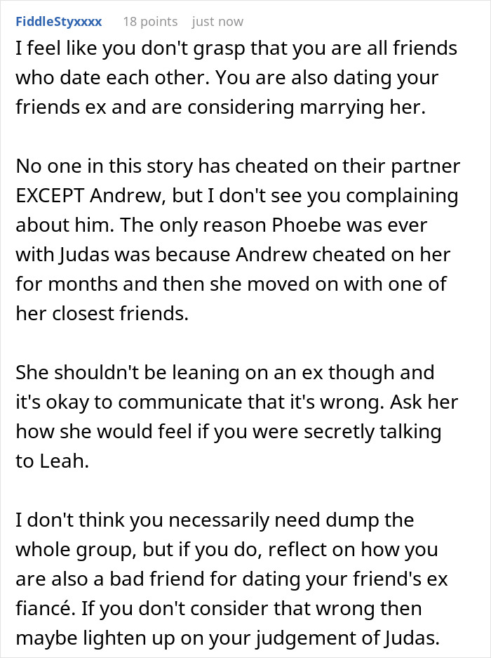 Text post discussing a guy who finds out his ex-wife cheated with his best man and fears losing his girlfriend too.